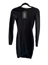 Pretty little thing 4 black long slv bodycon Mini Dress Tulip Hem Witchy #3084