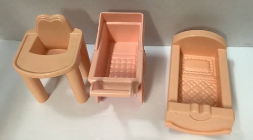 VTG. M6095 BABY DOLL HOUSE FURNITURE-CRADLE BUGGY HIGH CHAIR - Picture 3 of 6