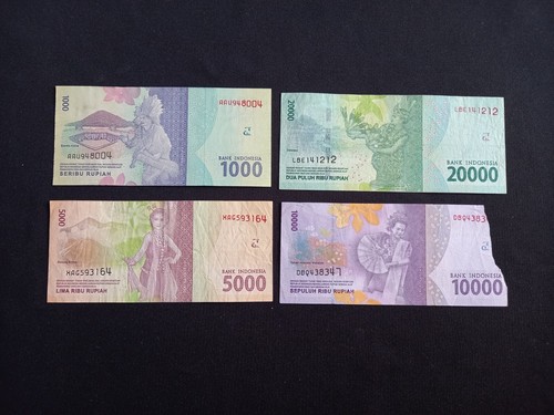 INDONESIA 1000 + 5000 + 10000 + 20000 (2016) RUPIAH Banknotes - USED / Damaged - Picture 2 of 2