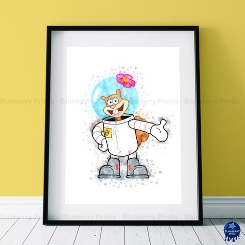 Spongebob Kinder Figuren Aquarell Splash Stil Kunstdrucke - A5-A4-A3 - Bild 6 von 7