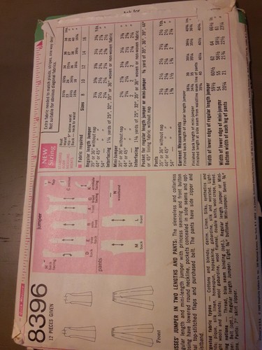 Vintage 1969 Simplicity 8396 Sewing Pattern Dress Top Pants 34 Bust Factory fold - Picture 2 of 2