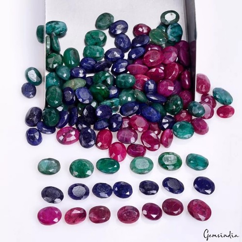 400 Ct/120 Pcs Natural Ruby Emerald Sapphire Oval Cut Ring Size Loose Gemstones - Picture 5 of 6
