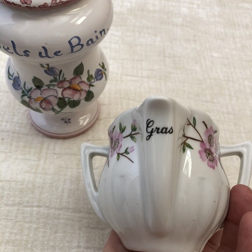 Tarro blanco rosa floral Shabby Sels de Bain + porcelana Maigre/Hierba Gravy + perillas - Imagen 18 de 21