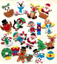 Christmas Stickers 20x Self Adhesive Felt Shapes Santa Elf Reindeer more 30-50mm