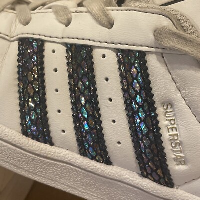 Adidas Superstar Shell Toe Shoes Sneakers Mermaid Scale Stripes Kids 12  Girls | eBay