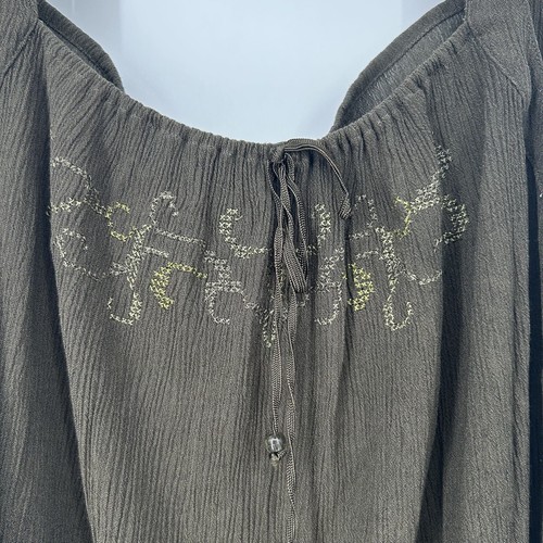 Venezia Gauzy Tank Top Olive Green Embroidered Sleeveless Tasseled Size 26/28 - Picture 3 of 7