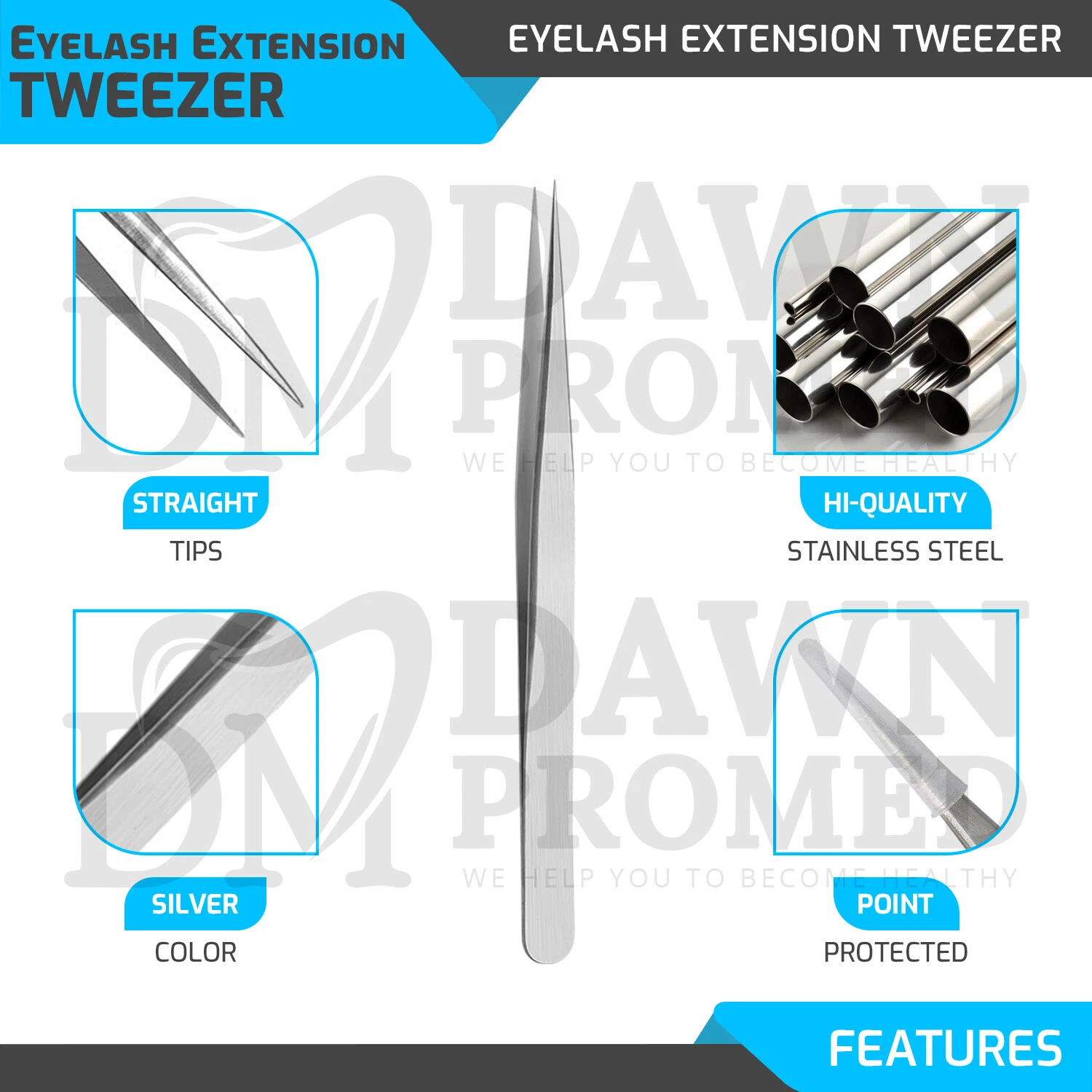 2 Pcs Eyelash Extension Tweezer Set Straight & Curved Volume Lash German Grade image 2