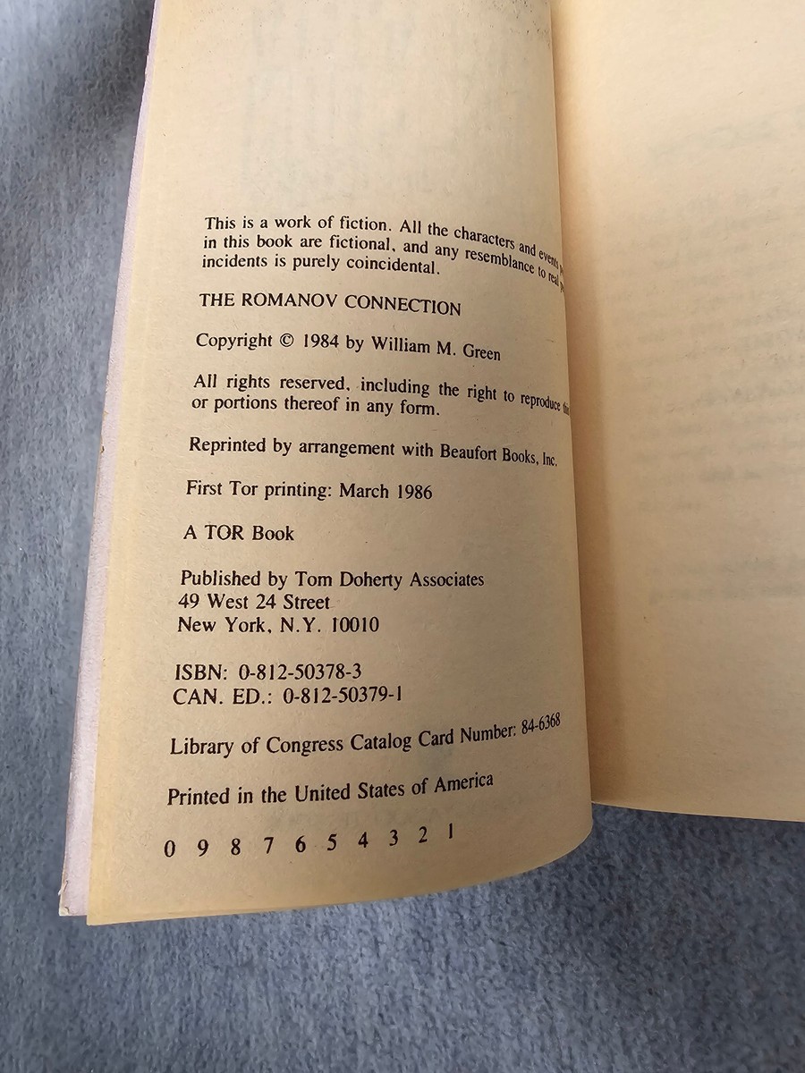 The Romanov Connection William M Green First Tor Printing 1986