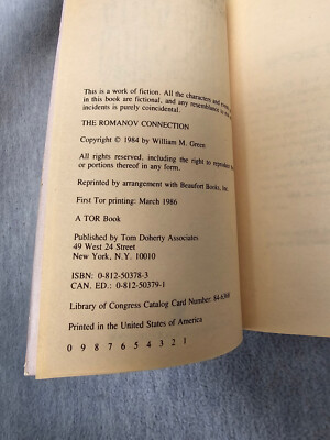 The Romanov Connection William M Green First Tor Printing 1986
