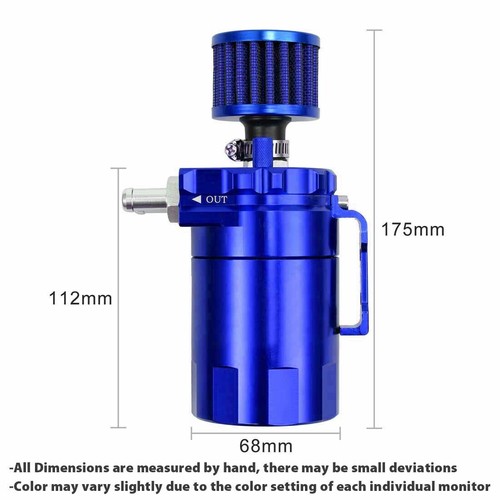 Blue Cylinder Aluminum Engine Oil Catch Reservoir Breather Can Tank + Filter Kit - Picture 5 of 12
