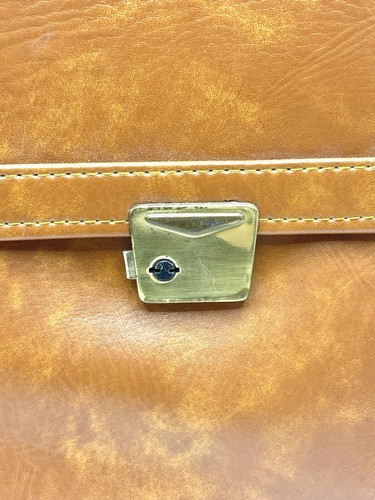 Men's Vintage Brown Leather Gold Briefcase Attache Handle locking/No Key - Picture 4 of 9