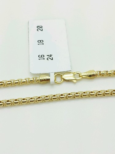 14k Yellow Gold Round Box Link Necklace Pendant Chain 16" 2.4mm - Picture 4 of 4