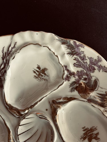 Vintage Weimar Oyster Plate - Sea Life Cream w/ Gold Trim - Shells Seaweed - Picture 3 of 10