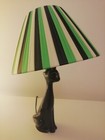Vintage 50s 60s black cat lamp with handmade rockabilly plastic ribbon shade
