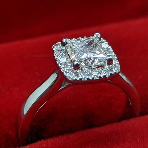 1.78TCW Princess Cut Moissanite Halo Engagement Ring 14K White Gold Plated - Picture 10 of 12