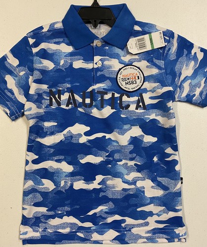 Nautica Boys Blue Camo Polo Shirt Size 