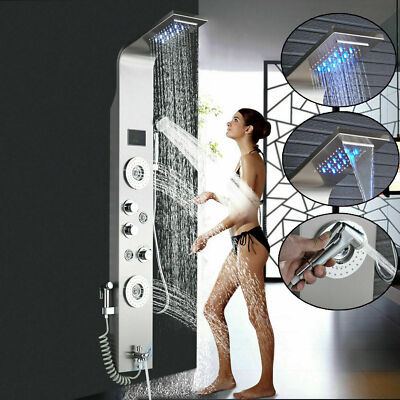ELLO&ALLO LED Shower Panel Tower Massage System Rain&Waterfall Jets Faucet Set