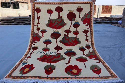 2x3 Opium Poppy Afghan Rug - Vintage Pictorial War Carpet - Handmade Wool Tribal - Picture 5 of 10