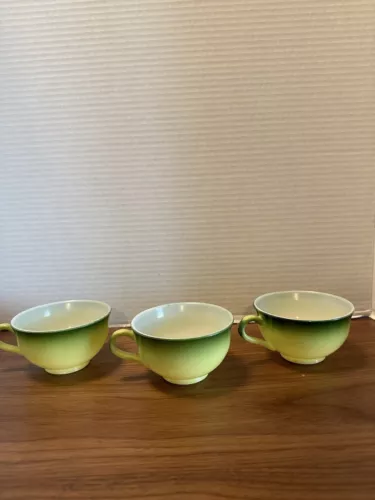 Vintage Set of 3 Hazel Atlas Glass Coffee/Tea Cups Yellow Green Fade