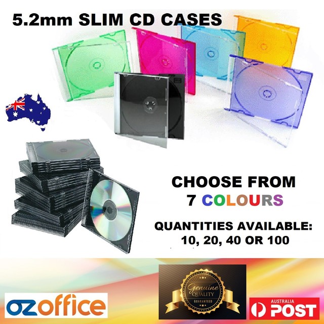 100 x Single Slim Jewel CD Cases with Black Tray 5.2mm Slimline Spine covers