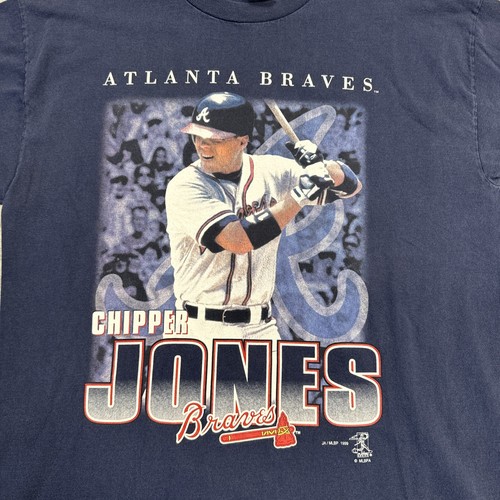 Vintage Atlanta Braves Shirt Mens Large Chipper Jones Player Tee 1999 MLB Blue - Picture 2 of 7