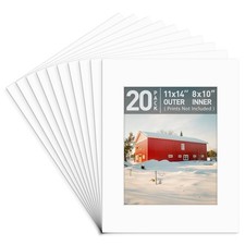 , Acid Free, Pack of 20 11x14 White Picture Mats Mattes with White Core Bevel...