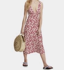 Free People Ohh La La Red Floral Bias Cut Midi Dress Red Sleeveless Size 10 $138