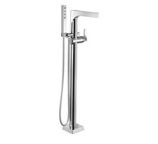 Single Handle Floor Mount Tub Filler Trim with Hand Shower in Chrome