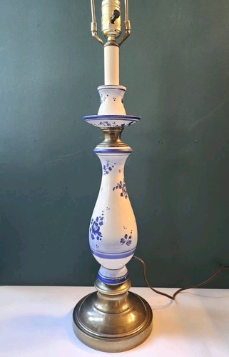"Par de lámparas de cerámica estilo azul de Delft vintage esmalte craquelado floral, 34"" funcionando" - Imagen 4 de 22