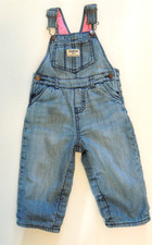 Osh Kosh Bgosh Blue Denim Pink Fleece Lined Overalls Toddler 18M Snaps Heavy