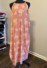 Madewell Soft Coral Floral Sleeveless Maxi Dress Tie Tassel Accent Open Back - M