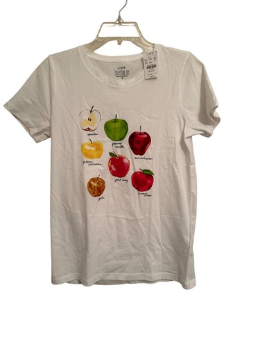 J.Crew Collector Tee Damen weiß Apfel Print Rundhals T-Shirt Freizeit Früchte S