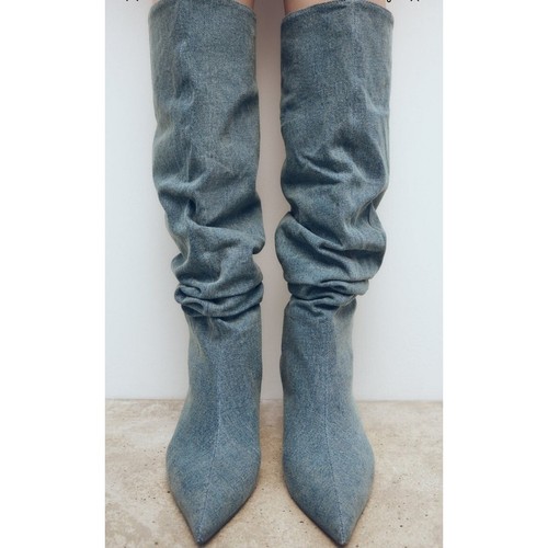 ZARA SLOUCHY DENIM JEAN BOOTS SZ 9 - Bild 5 von 7