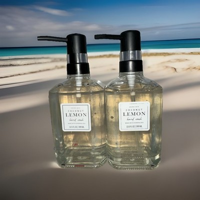 2Pk AROMA ARIA-     COCONUT LEMON W/ESSENTIAL OILS LUX HAND SOAP GLASS BOTTLE