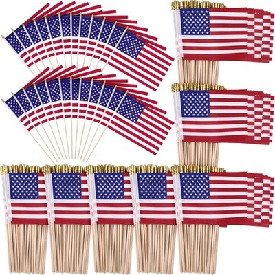 Shimeyao 300 Pack Small American Flag on Stick 5 x 8 Inch Mini Handheld US Flag 