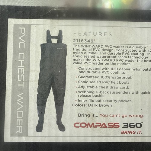 Compass 360 waders WINDWARD PVC SIZE 12 Basically New Wore Once In Driveway