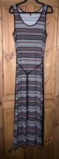 Midnight Grace orange black white tribal aztec maxi dress with belt M