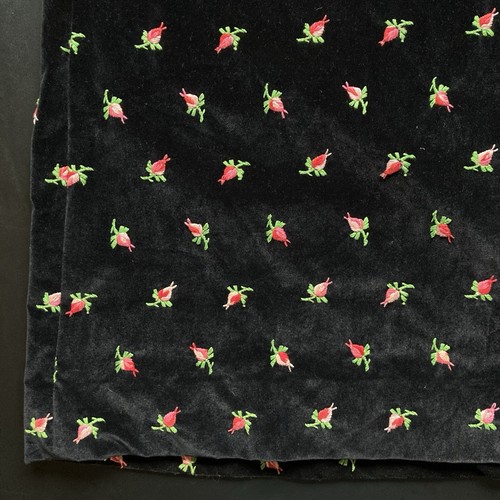 Vintage 70er schwarz Samt bestickt Rosenknospen Rock Blumen Rosen Samt Hippie - Bild 8 von 11