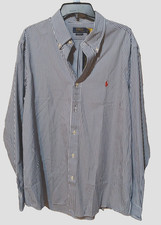 NWT XL POLO Ralph Lauren Classic Fit Poplin navy Striped dress Shirt red pony