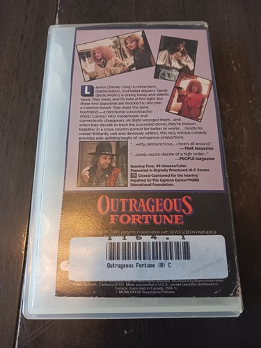 Outrageous Fortune VHS Plastic Case Shelley Long/Bette Midler - Bild 3 von 7