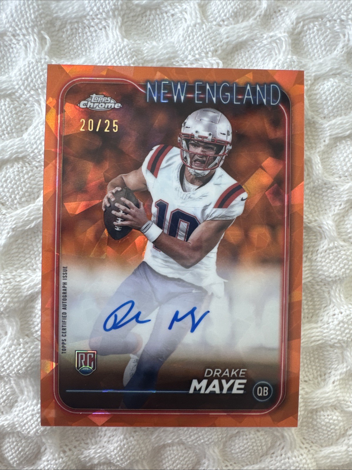 2024 Topps Chrome Sapphire Drake Maye Orange Refractor Auto #/25
