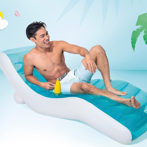 Intex Rockin' Blue/White Vinyl Adult Inflatable Lounge Pool Float 74 L x 20 H x - Picture 5 of 5