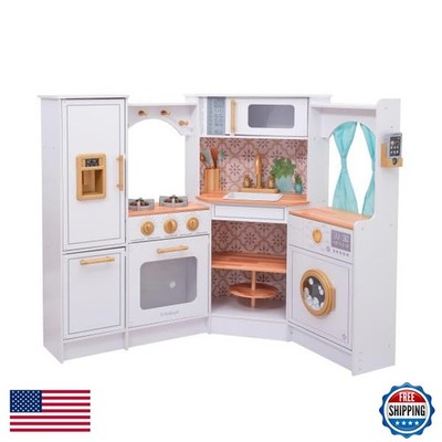 KidKraft 53389 Ultimate Corner Wooden Play Kitchen with Lights & Sounds, White