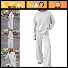 Trendy Women's 2 Piece Fall Lounge Set - Oversized Top  Wide Leg Pants Outfit