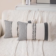 Boho Lumbar Pillow Covers Set of 2-12x20 Inch Black Accent Striped Decorative...