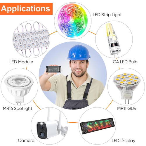 12V 60W LED Driver, Power Supply 5A, Transformer AC 120V to DC 12V for Home Ligh - Picture 4 of 12