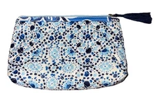 Modella Zippered Cosmetic Bag Blue Floral Print 7” X 4.5” Tassel