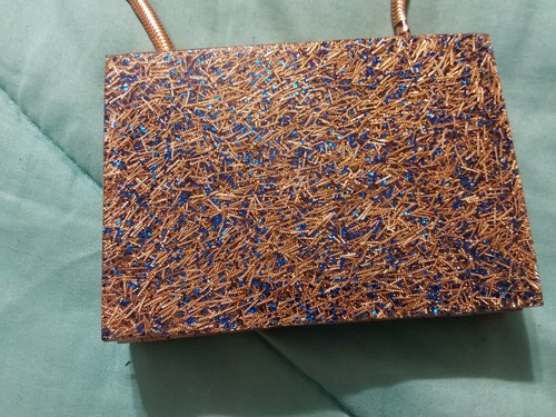 HERMOSA CARTERA CLUTCH LUCITE CONFETI DORADO/AZUL VINTAGE AÑOS 50 GC - Imagen 8 de 12