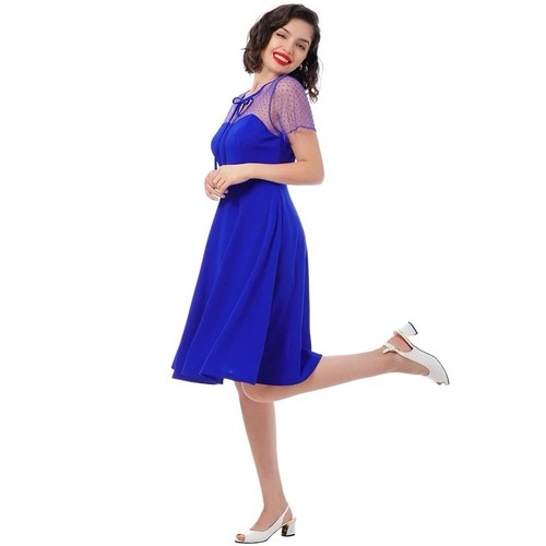 IBTOM CASTLE 1950s Cocktail Party Polka Dot Retro Swing 2XL Royal Blue Dress - Picture 6 of 7