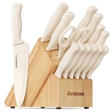 Astercook Knife Set, 15 Pieces Kitchen Knife Set with Sharpener Block, German St